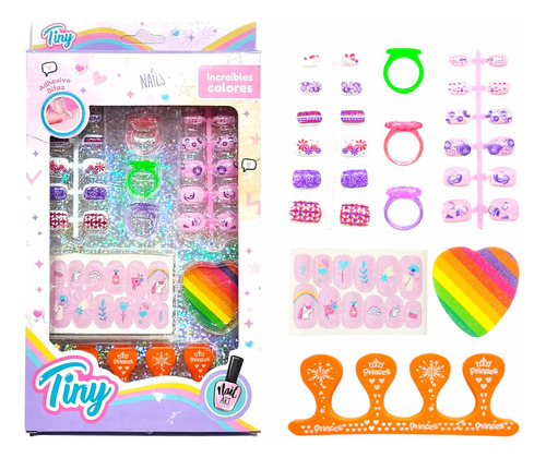 Set De Uñas Postisas Tiny Con Accesorios Stickers Y Mas