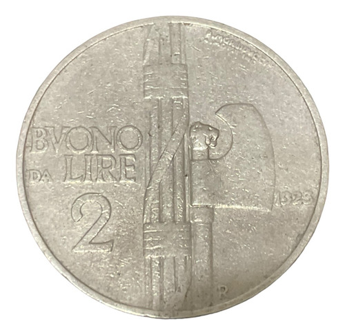 Italia Fascismo Moneda 2 Liras Usada Símbolos Fascio (Usado)