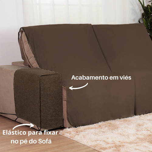 Kit Capa Sofá Retrátil Manta Antigato Arranhador 2,20m Top Cor Chocolate Suede