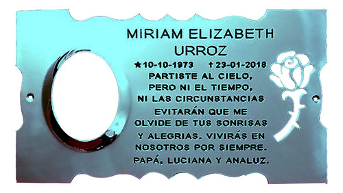 Placa Recordatoria Cementerio 25x15 Rosa Calada Acero Foto