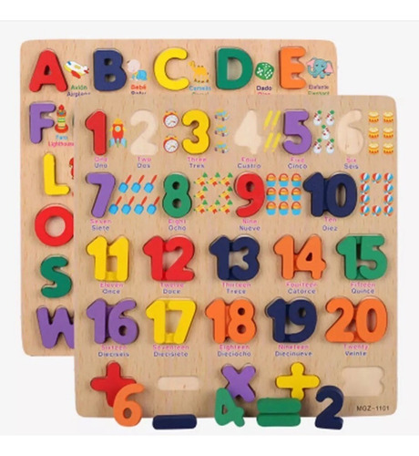 Pack De Encaje Tablero Numeros Y Abecedario Madera 30x30