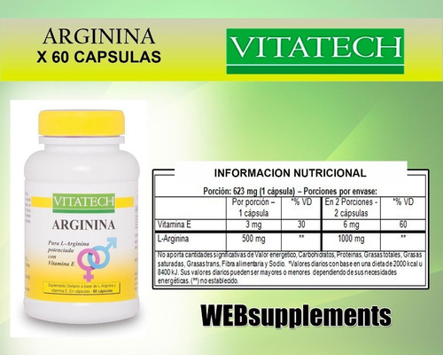Imagen 5 de 10 de Arginina Vitatech X 60 Capsulas Aminoácidos