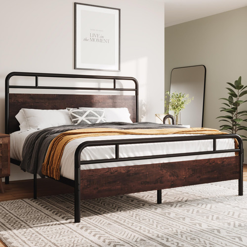 Base De Cama Matrimonial Con Cabecera Y Almacenamiento Mader