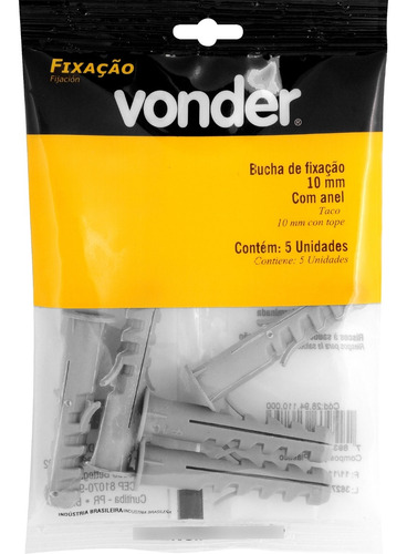 Kit 5 Buchas De Fixação Poliamida Com Anel 10mm - Vonder