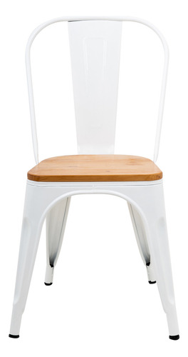 Silla Tolix Blanco Con Asiento De Madera Estructura Metálica Acero Galvanizado Kingshouse Para Restaurante Bar Casa Comedor Diseño Industrial Minimalista Exterior Interior Comoda Ergonomica Resistente