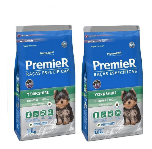 Ração Premier Cão Yorkshire 1kg Filhote Kit 2 Unidades