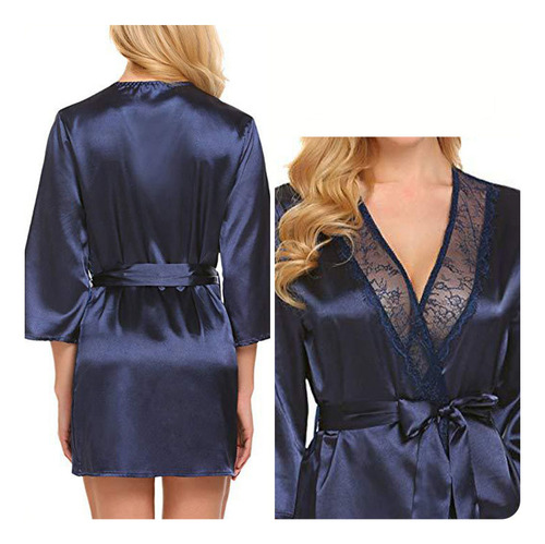 Camisón Corto Tipo Kimono, Bata De Dormir, Con Encaje, Para