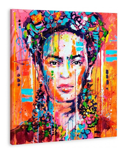 Cuadro Moderno Frida Kahlo Graffiti Colores Canvas Con Marco