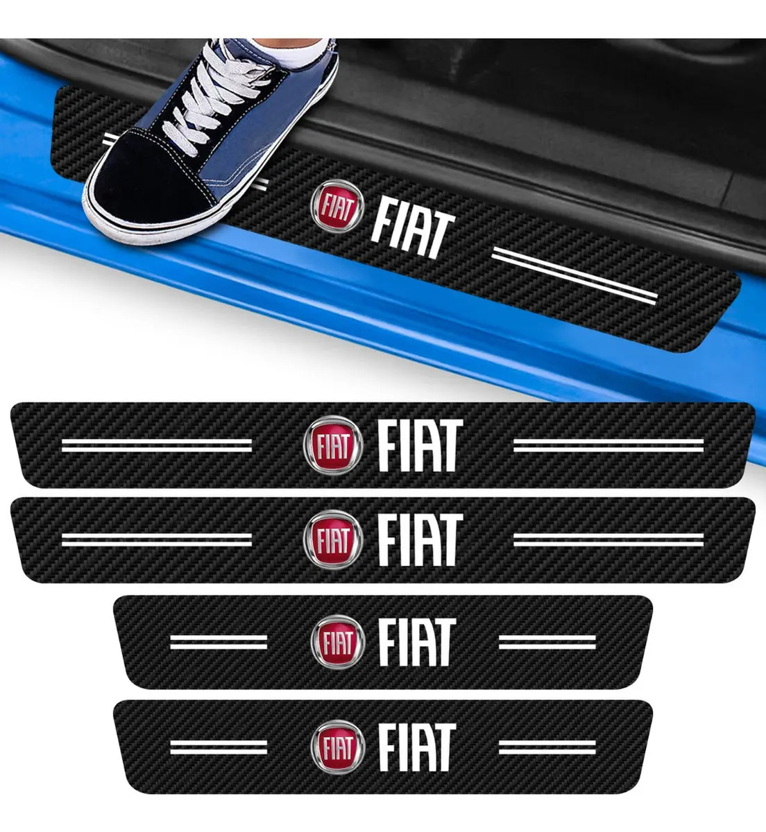 Kit 4 Adesivo Soleira De Porta Carro Fiat Fibra De Carbono