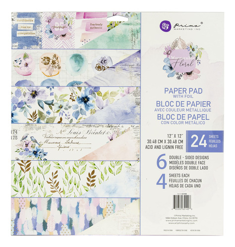 Prima Marketing  Papel, Acuarela Floral, 6 Diseños/4 Cada .