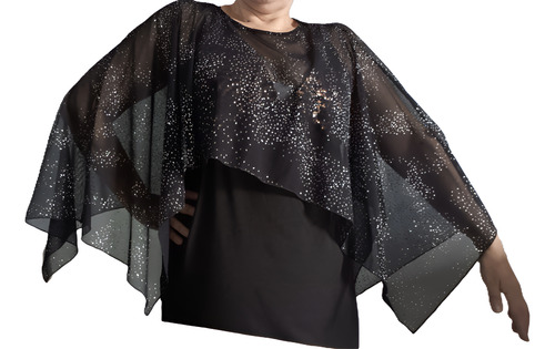 Capa Estilo Manguita Negra Brillo Plateado Elegante Madrina Negro U