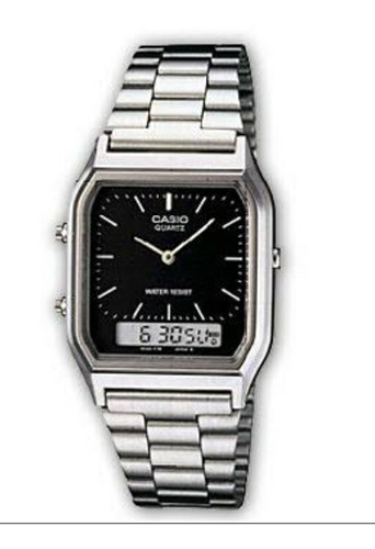 Reloj Casio Modelo Aq-230 Metálico Carátula Negra Barras