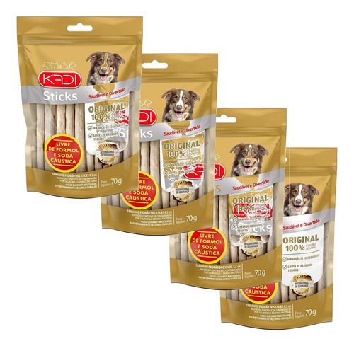 Pack Com 4 Petiscos Osso Palito Cães Sticks Natural Kadi 70g