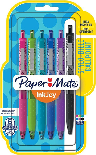 Set De 6 Boligrafos De Colores, Papermate Inkjoy. Punta 1.0m