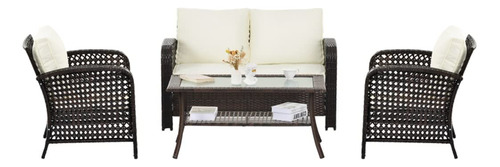 Fancuf 4pcs Outdoor Patio Furniture Wicker Rattan Chair W/c.