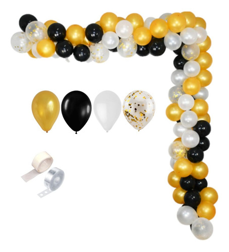 Arco De Globos 112 Piezas Dorado Con Negro