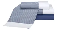 Sabanas 1 1/2 Cannon Twin Fieldcrest 144 Hilos Puro Algodon Color Azul Diseño De La Tela Rayado