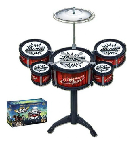 Mini Bateria Infantil Crianças 5 Tambores 1 Prato Musical