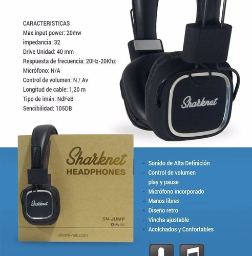 Auriculares Shark Net Sn Jump Blanco Negro Simil Marshal Ps4