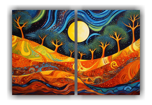 80x50cm Pintura Aborígen Estilo Tierra Fuego Viento Agua