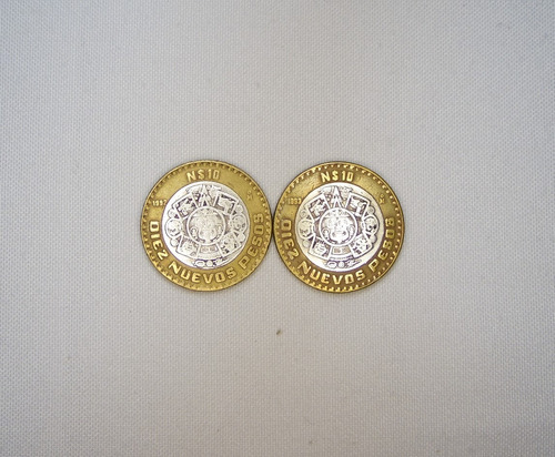 2 Monedas De 10 Nuevos Pesos 1992 Y 1993 Calendario Azteca