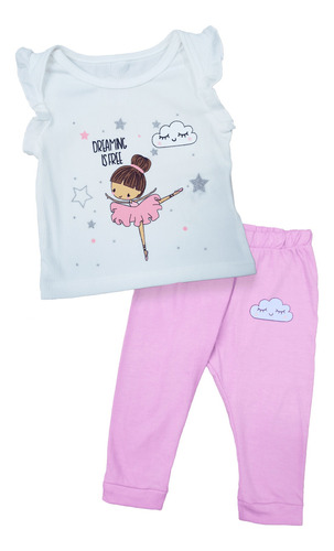 Conjunto Para Niña Estampado Bailarina Pantalón Manga Corta