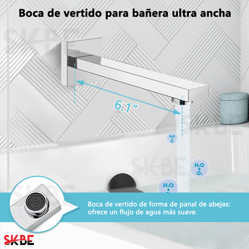 Skbe® Regadera Cuadrada Kit Alta Presión Baño Ducha De Lujo Acero Inoxidable Con Regadera Telefono Y Grifo Del Baño Ancho Acabado Brillante