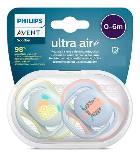 Chupeta Ultra Air 0-6m Abacaxi / Arara Com 2 Philips Avent