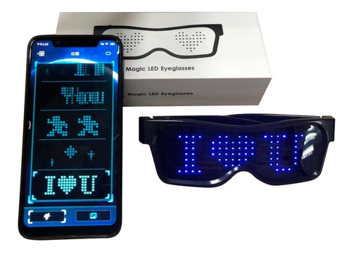 Lentes Gafas Pantalla Led Texto Programable Bluetooth Azul
