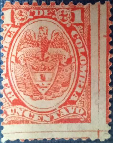 Estampilla Escudo De Colombia.1cvo. De 1892. Rojo_naranja.