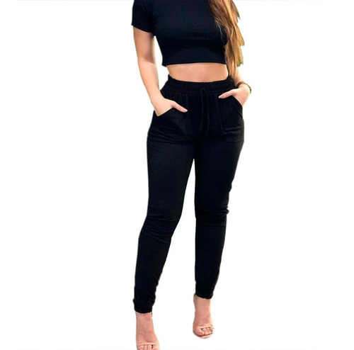 Calça Jogger Feminina Bomber Bengaline Com Elastico E Bolso