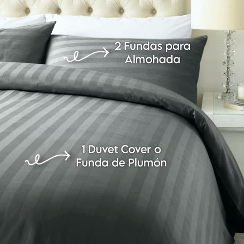 Duvet Cover Negro Líneas Microfibra Doble Color Gris