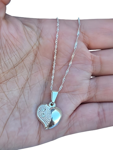 Cadena Con Dije Corazon Detalle Piedras Cubic Plata 925 