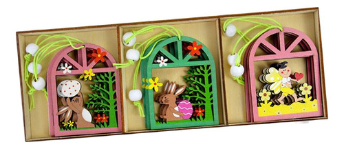 9 Uds. De Adornos Colgantes De Madera De Pascua, Ventana