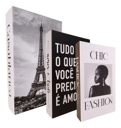 Caixa Livro Decorativo Fake Kit 3 Porta Objetos Cor Torre Eiffel