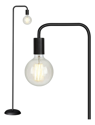 Lampara Led Pie Industrial Bombilla Metal Alta Moderna Negro