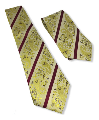 Gravata Seda Clássica Jacquard Paisley Comprimento 140 Cm Cor Amarelo Desenho Do Tecido Listras