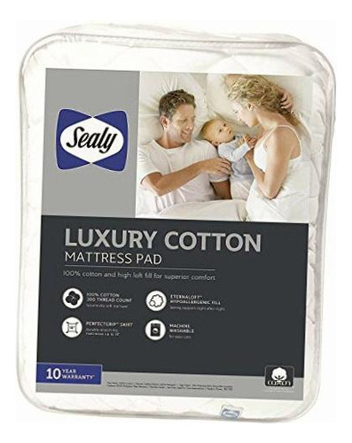 Sealy Luxury Colchoneta (100% Algodón), Color Blanco