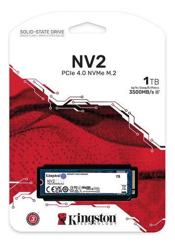 Ssd M.2 Nvme Pcie Gen 4.0 Interno Kingston Nv2 1tb M.2 2280 Snv2s/1000g Velocidade De Leitura Até 3500mb/s E Gravação 2800mb/s Interno Cor Celeste