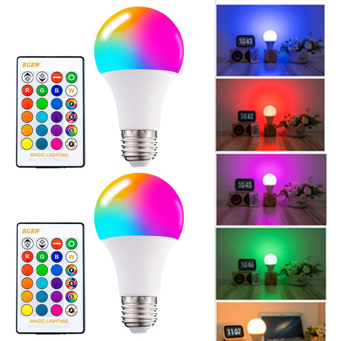 2 Uds Rgb Bombilla Led Cambio De Color Control Remoto