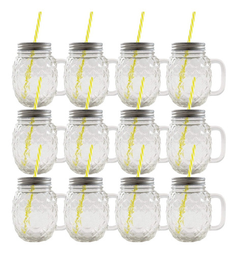 12pz Mason Jar Piña Vidrio Vaso Tarro Luau Hawai Fiesta 16oz