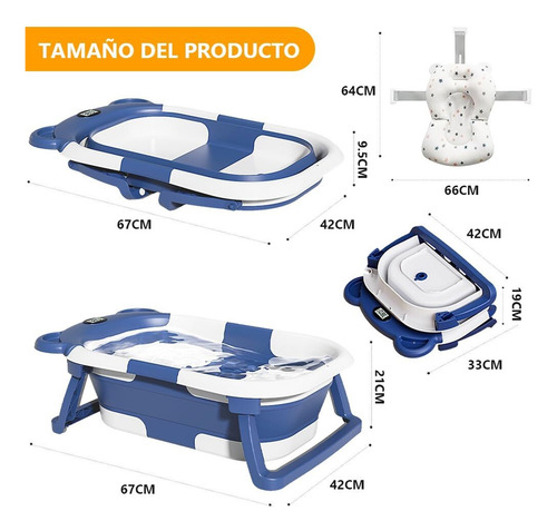 Bañera Plegable Para Bebe, Tina De Baño Para Bebe Con Cojín