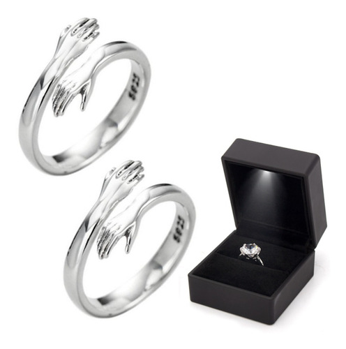 2 Anillos De Abrazo Ajustables De Plata 925 Con Caja De Anil