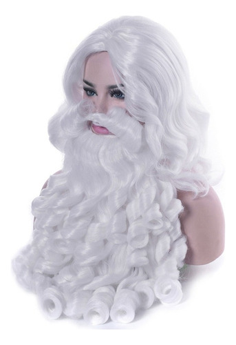 1 Peluca Santa Claus Barba Larga Vestido Fantasía Blanco
