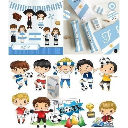 Kit Imprimible Candy Bar Futboll Niños Celeste Argentina