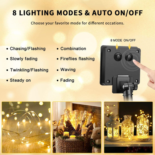 Cadena De Luces Solares Al Aire Libre 300 Led 8 Modos Ip65