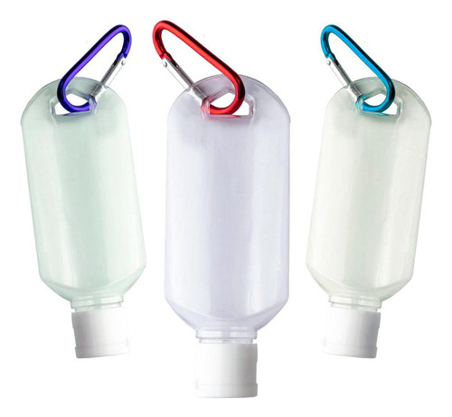 Kit 3 Porta Álcool Gel Frasco Chaveiro Com Mosquetão Bolsa