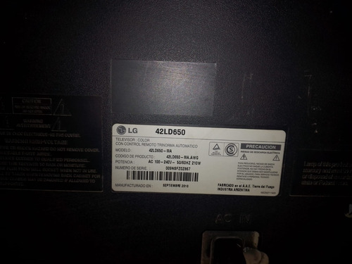 Tv Lg 42ld650 Enciende No Toma Las Entradas Plca Main Mal (Usado)