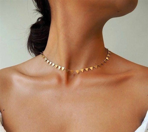 Collar Choker De Triángulos Minimalista En Baño De Oro 18k