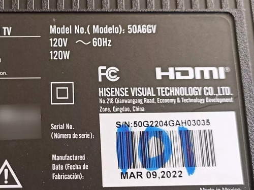 #101 )tarjeta Main Hisense 50a6gv - Rsag7.820.11553/roh (Usado)